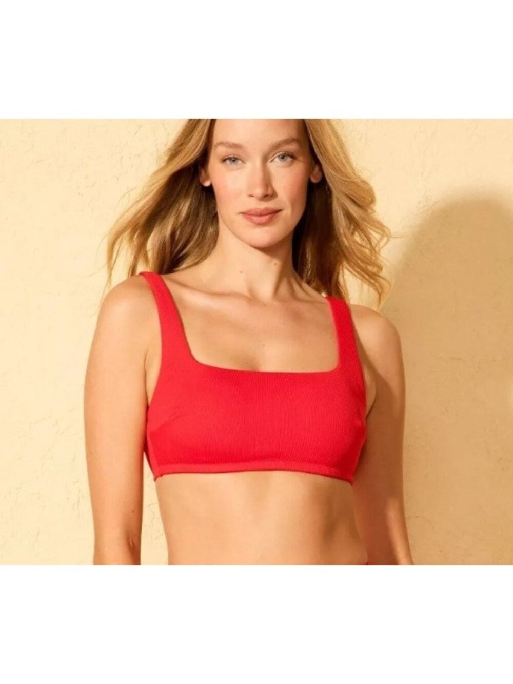 Shade & Shore Women's Ribbed Square Neck Bikini Swim Top Red Medium 8-10 NWT